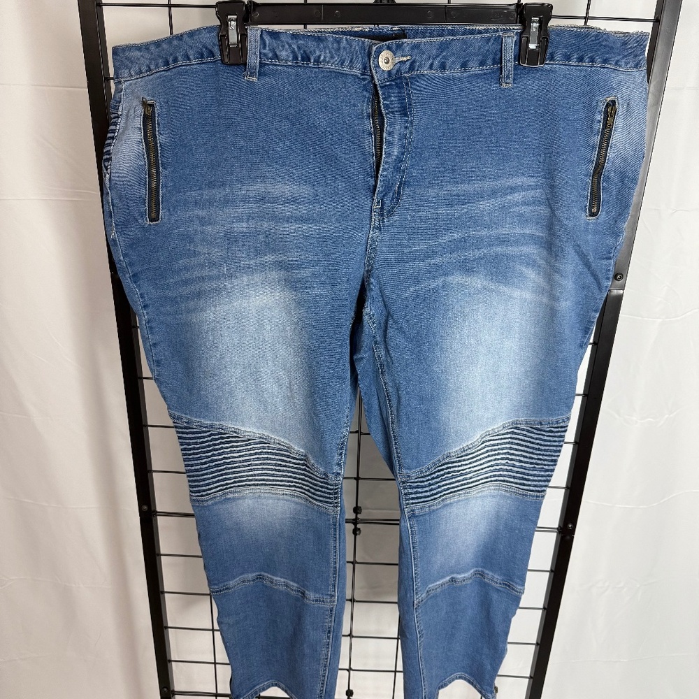 Ashley Stewart 28 Moto Style Skinny Blue Jeans